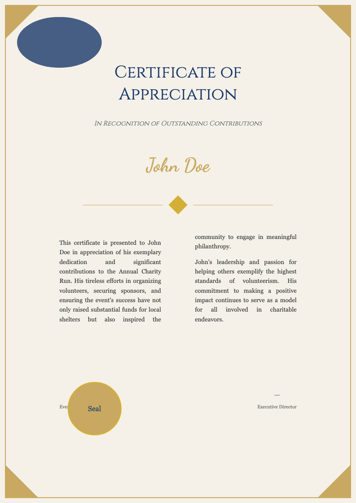 Elegant certificate of appreciation with gold frame and blue wave design_variant_2